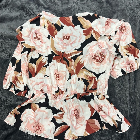 Express Black Floral Wrap Blouse with Puff Sleeves – Size S - Picture 8 of 9